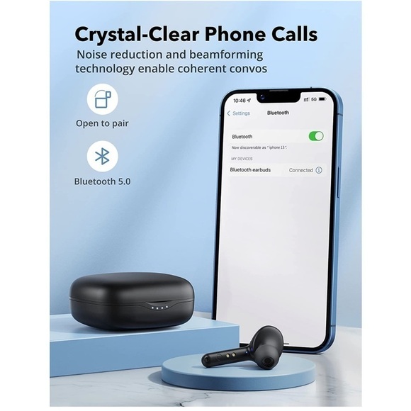 Brand New Wireless Earbuds Bluetooth USB-C Quick Charge Case Waterproof 40 Hour - Picture 10 of 14